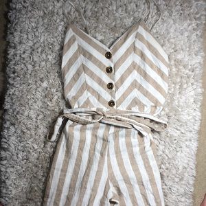 Tan and white jumpsuit